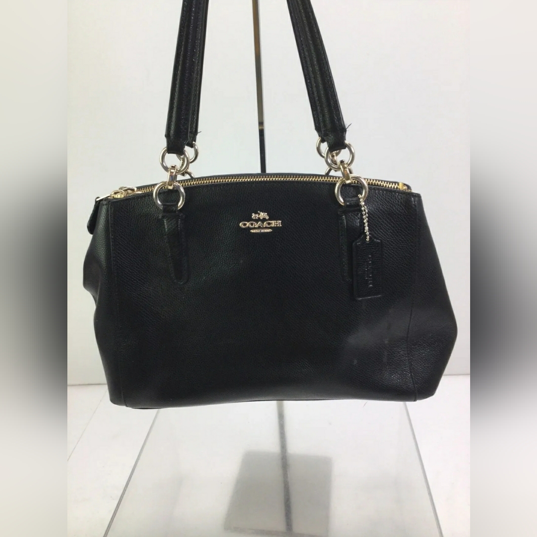 Coach Designer Black Leather Snap & Zip Multi Compartment Shoulder Bag Purse Han